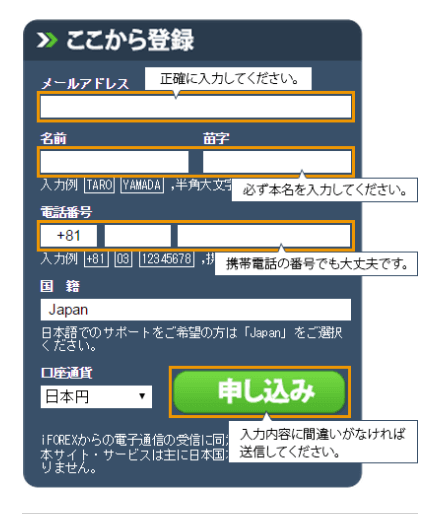 iFOREXの登録は1分で完了